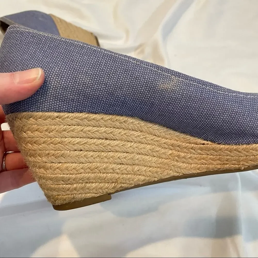 Franco Sarto Blue Peep Toe Espadrille Sandal Wedges Cheria Womens 9 Beachy